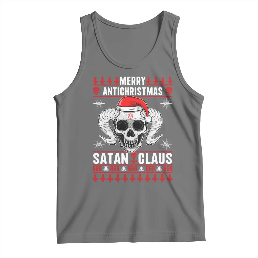 Satan Claus Skull Antichristmas Tank Top Dark Humor Holiday 666 Skull and Horns TS02 Black Heather Print Your Wear