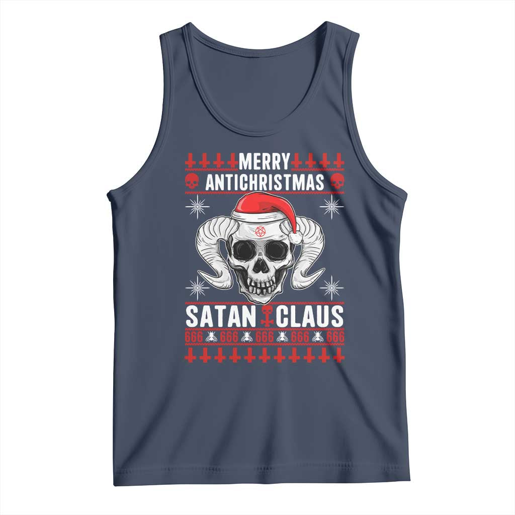 Satan Claus Skull Antichristmas Tank Top Dark Humor Holiday 666 Skull and Horns TS02 Navy Print Your Wear