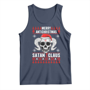 Satan Claus Skull Antichristmas Tank Top Dark Humor Holiday 666 Skull and Horns TS02 Navy Print Your Wear