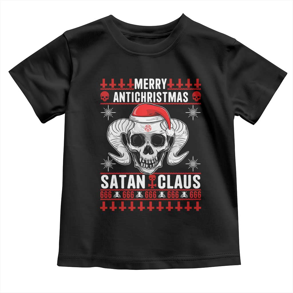 Satan Claus Skull Antichristmas Toddler T Shirt Dark Humor Holiday 666 Skull and Horns TS02 Black Print Your Wear