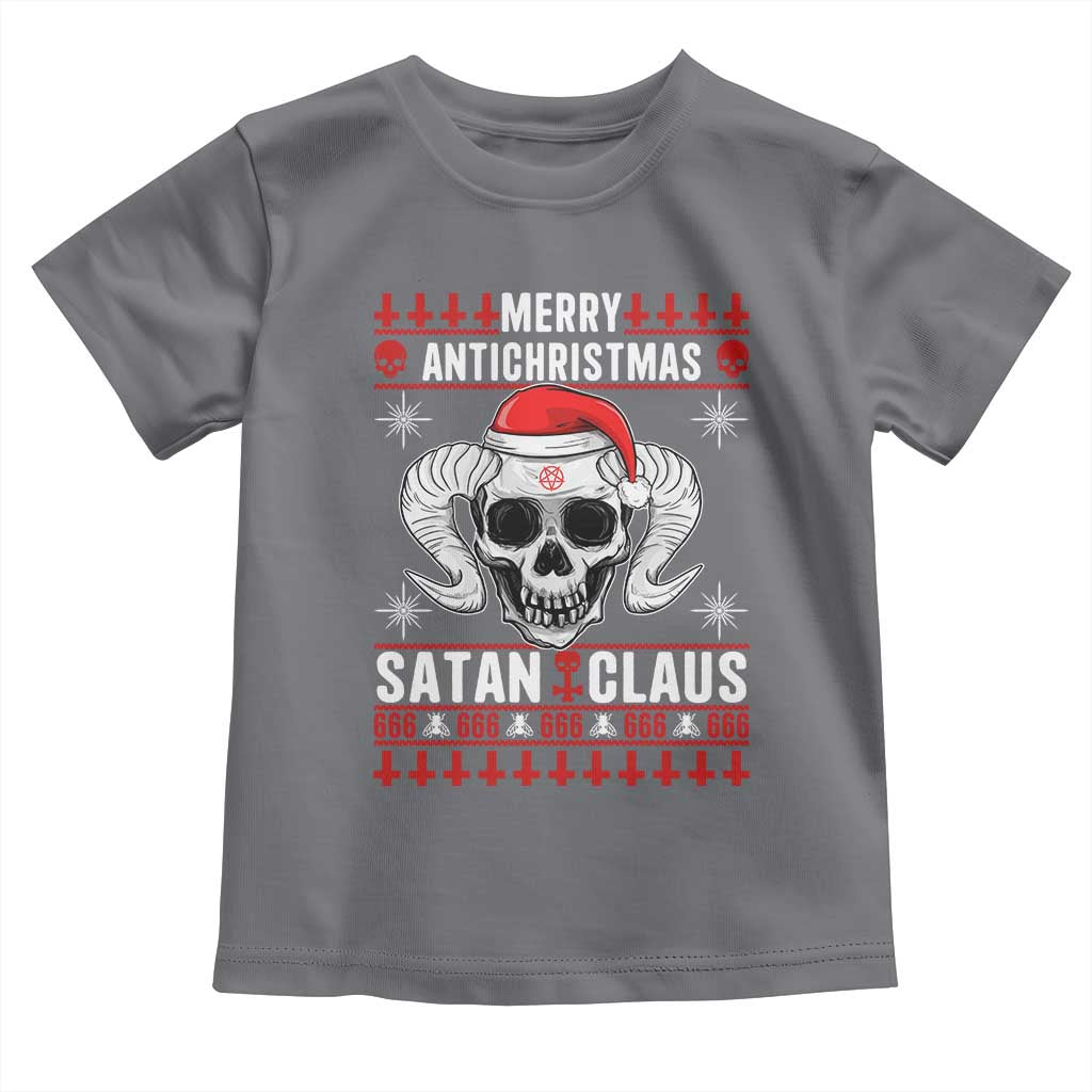 Satan Claus Skull Antichristmas Toddler T Shirt Dark Humor Holiday 666 Skull and Horns TS02 Charcoal Print Your Wear