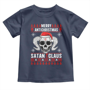Satan Claus Skull Antichristmas Toddler T Shirt Dark Humor Holiday 666 Skull and Horns TS02 Navy Print Your Wear