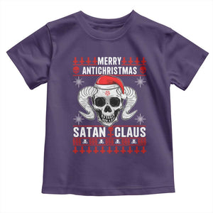 Satan Claus Skull Antichristmas Toddler T Shirt Dark Humor Holiday 666 Skull and Horns TS02 Purple Print Your Wear