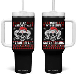 Satan Claus Skull Antichristmas Tumbler With Handle Dark Humor Holiday 666 Skull and Horns TS02 One Size: 40 oz Black Print Your Wear