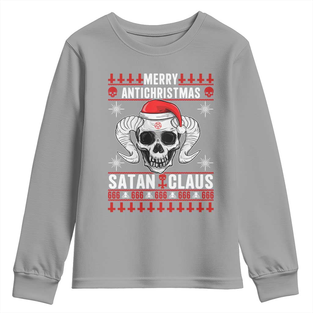 Satan Claus Skull Antichristmas Youth Sweatshirt Dark Humor Holiday 666 Skull and Horns TS02 Sport Gray Print Your Wear