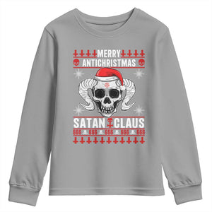 Satan Claus Skull Antichristmas Youth Sweatshirt Dark Humor Holiday 666 Skull and Horns TS02 Sport Gray Print Your Wear