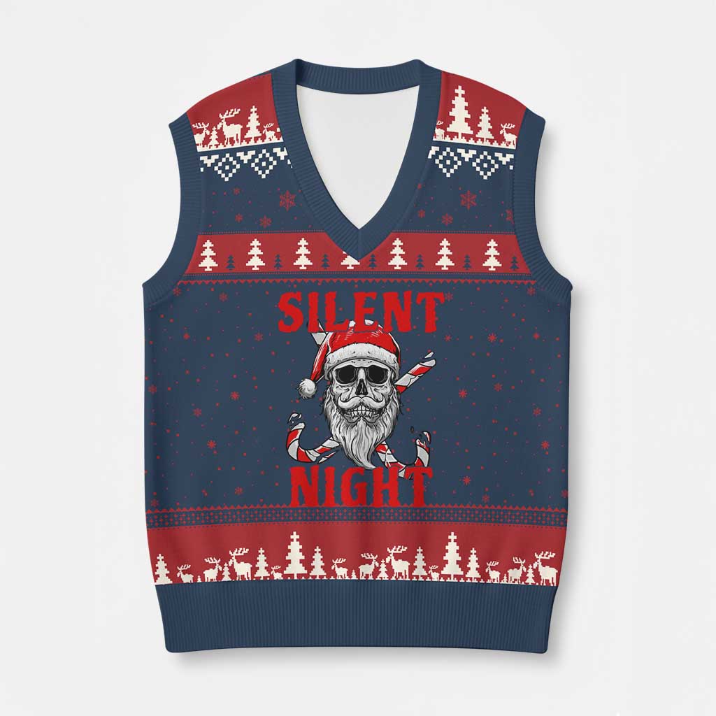Silent Night Skull Xmas V-Neck Knit Sweater Vest Creepy Santa Gothic Holiday TS02 Navy Red Print Your Wear