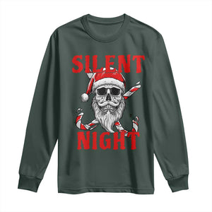 Silent Night Skull Christmas Long Sleeve Shirt Creepy Santa Gothic Holiday TS02 Dark Forest Green Print Your Wear