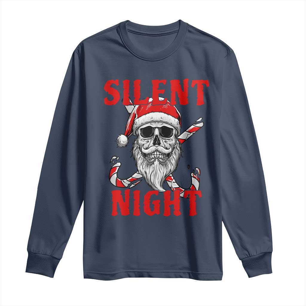 Silent Night Skull Christmas Long Sleeve Shirt Creepy Santa Gothic Holiday TS02 Navy Print Your Wear