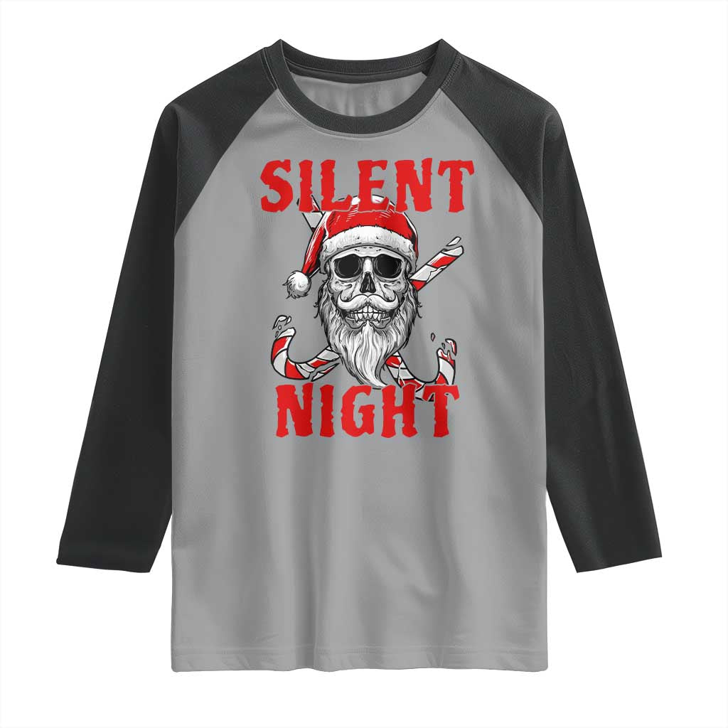 Silent Night Skull Christmas Raglan Shirt Creepy Santa Gothic Holiday TS02 Sport Gray Black Print Your Wear