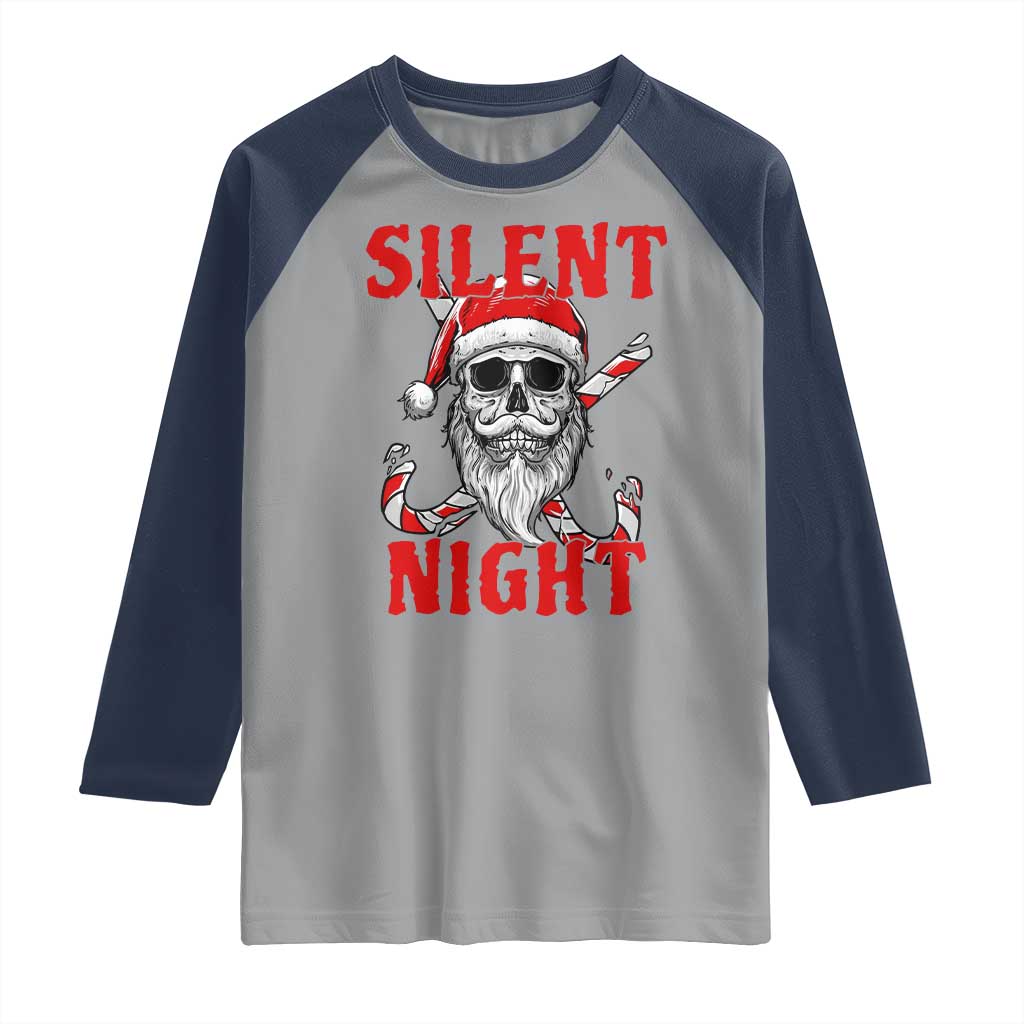 Silent Night Skull Christmas Raglan Shirt Creepy Santa Gothic Holiday TS02 Sport Gray Navy Print Your Wear