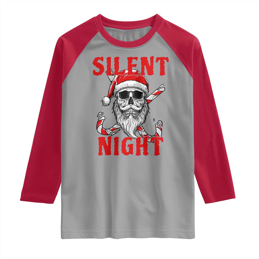 Silent Night Skull Christmas Raglan Shirt Creepy Santa Gothic Holiday TS02 Sport Gray Red Print Your Wear