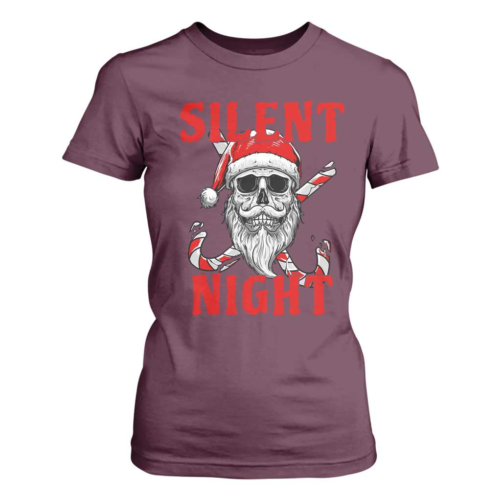 Silent Night Skull Christmas T Shirt For Women Creepy Santa Gothic Holiday TS02 Maroon Print Your Wear