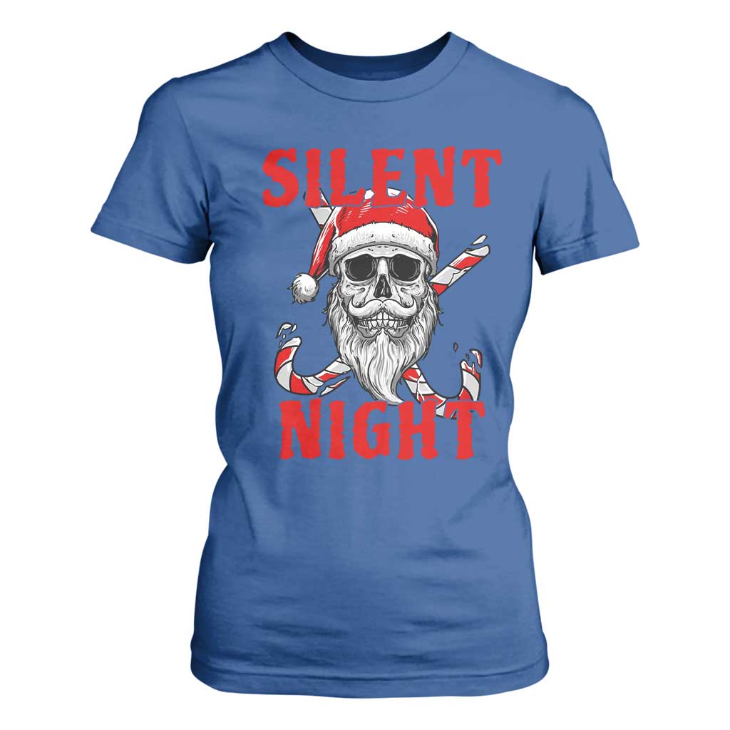 Silent Night Skull Christmas T Shirt For Women Creepy Santa Gothic Holiday TS02 Royal Blue Print Your Wear