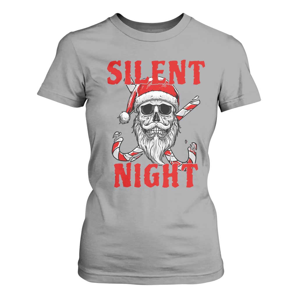 Silent Night Skull Christmas T Shirt For Women Creepy Santa Gothic Holiday TS02 Sport Gray Print Your Wear