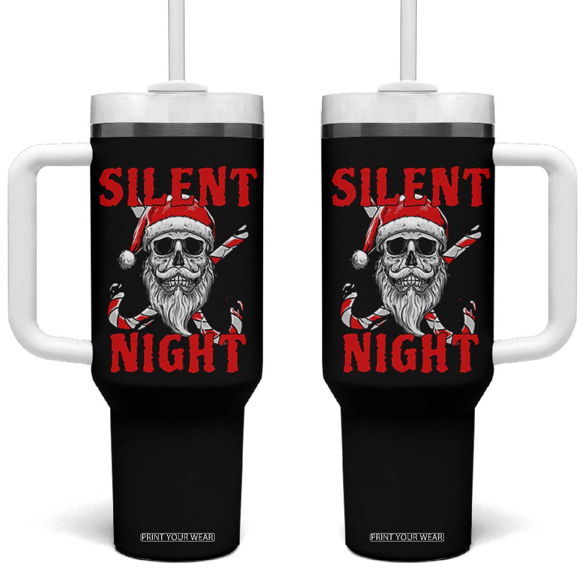 Silent Night Skull Christmas Tumbler With Handle Creepy Santa Gothic Holiday TS02 One Size: 40 oz Black Print Your Wear