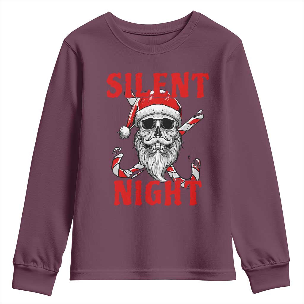 Silent Night Skull Christmas Youth Sweatshirt Creepy Santa Gothic Holiday TS02 Maroon Print Your Wear
