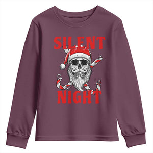 Silent Night Skull Christmas Youth Sweatshirt Creepy Santa Gothic Holiday TS02 Maroon Print Your Wear