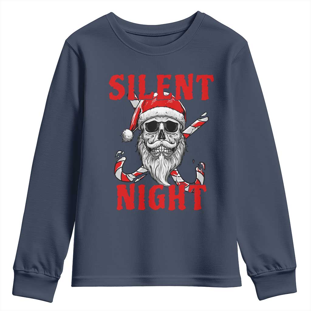 Silent Night Skull Christmas Youth Sweatshirt Creepy Santa Gothic Holiday TS02 Navy Print Your Wear