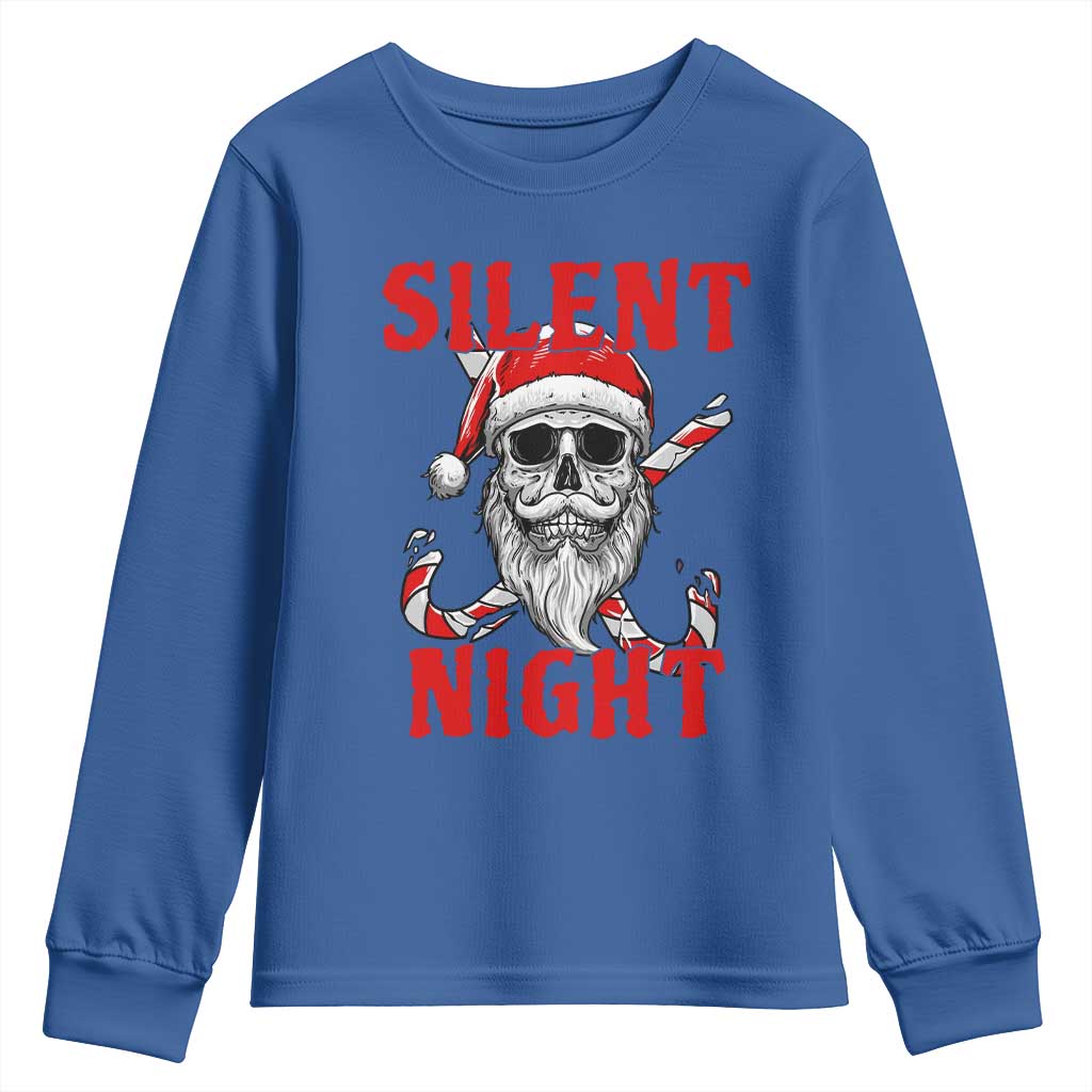 Silent Night Skull Christmas Youth Sweatshirt Creepy Santa Gothic Holiday TS02 Royal Blue Print Your Wear