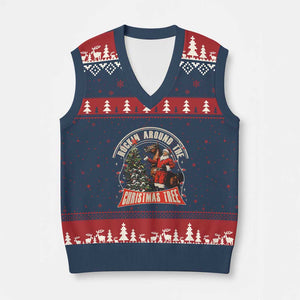 Xmas Trump Cowboy V-Neck Knit Sweater Vest Rocking Around The Xmas Tree Horse Rider Santa Donald TS02 Navy Red Print Your Wear