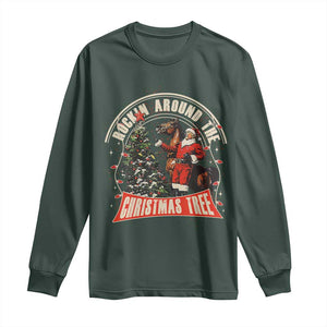 Christmas Trump Cowboy Long Sleeve Shirt Rocking Around The Xmas Tree Horse Rider Santa Donald TS02 Dark Forest Green Print Your Wear