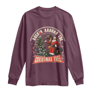 Christmas Trump Cowboy Long Sleeve Shirt Rocking Around The Xmas Tree Horse Rider Santa Donald TS02 Maroon Print Your Wear