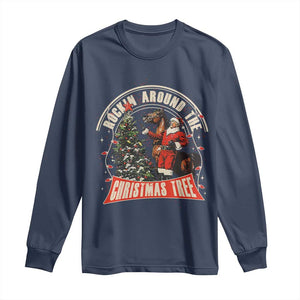 Christmas Trump Cowboy Long Sleeve Shirt Rocking Around The Xmas Tree Horse Rider Santa Donald TS02 Navy Print Your Wear