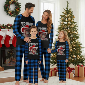 Christmas Trump Cowboy Plaid Pajama Set Santa Donald TS02 Blue Plaid Print Your Wear
