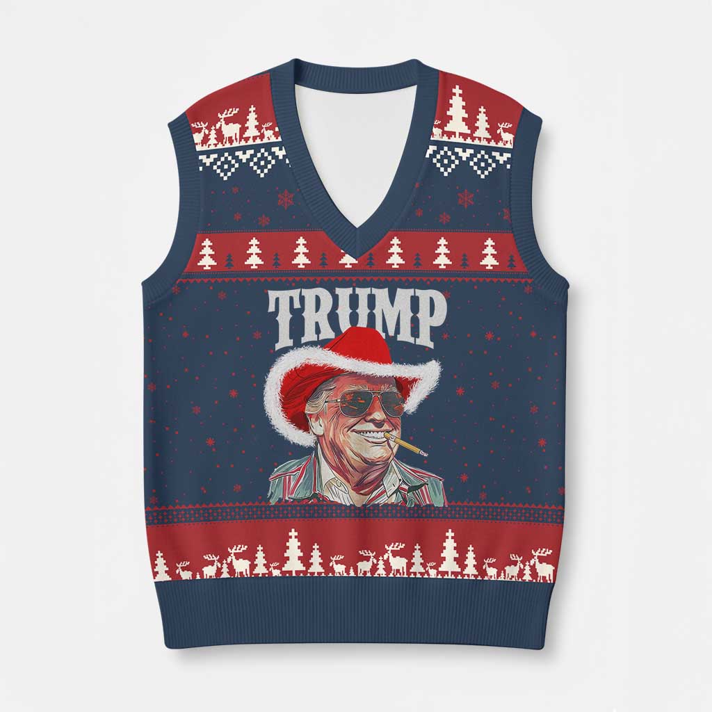 Xmas Trump Cowboy V-Neck Knit Sweater Vest Santa Donald TS02 Navy Red Print Your Wear