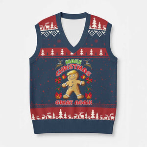 Xmas Trump Gingerbread V-Neck Knit Sweater Vest Make Xmas Great Again Funny Cookies TS02 Navy Red Print Your Wear