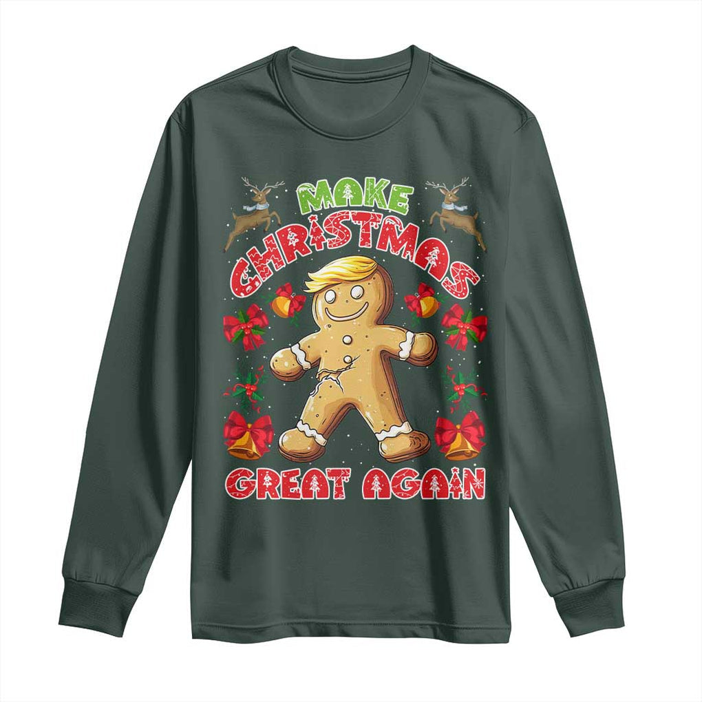 Christmas Trump Gingerbread Long Sleeve Shirt Make Xmas Great Again Funny Cookies TS02 Dark Forest Green Print Your Wear