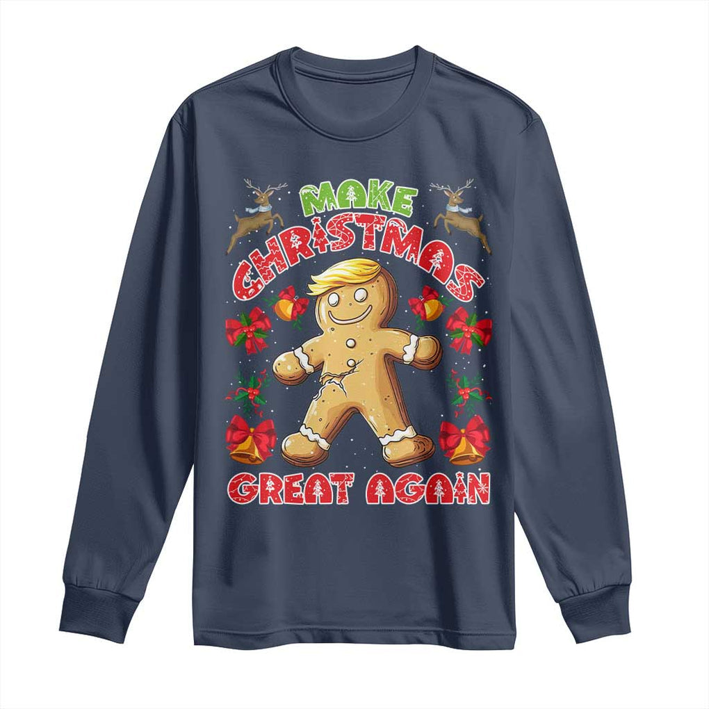 Christmas Trump Gingerbread Long Sleeve Shirt Make Xmas Great Again Funny Cookies TS02 Navy Print Your Wear