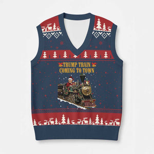 Xmas Trump V-Neck Knit Sweater Vest Trump Train Is Coming To Town TS02 Navy Red Print Your Wear