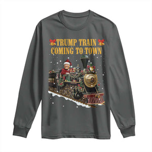 Christmas Trump Long Sleeve Shirt Trump Train Is Coming To Town TS02 Dark Heather Print Your Wear
