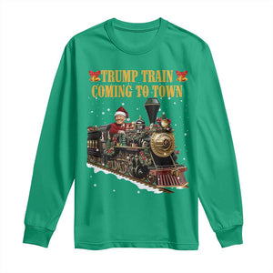 Christmas Trump Long Sleeve Shirt Trump Train Is Coming To Town TS02 Irish Green Print Your Wear