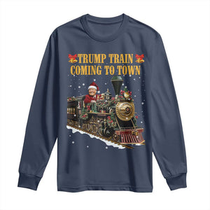 Christmas Trump Long Sleeve Shirt Trump Train Is Coming To Town TS02 Navy Print Your Wear