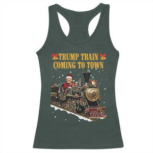 Christmas Trump Racerback Tank Top Trump Train Is Coming To Town TS02 Dark Forest Green Print Your Wear