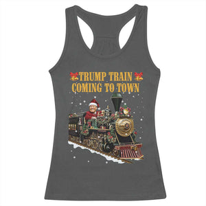 Christmas Trump Racerback Tank Top Trump Train Is Coming To Town TS02 Dark Heather Print Your Wear