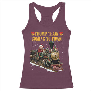 Christmas Trump Racerback Tank Top Trump Train Is Coming To Town TS02 Maroon Print Your Wear