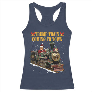 Christmas Trump Racerback Tank Top Trump Train Is Coming To Town TS02 Navy Print Your Wear