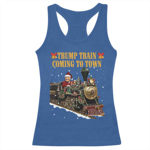 Christmas Trump Racerback Tank Top Trump Train Is Coming To Town TS02 Royal Blue Print Your Wear