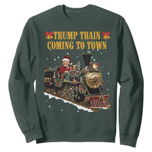 Christmas Trump Sweatshirt Trump Train Is Coming To Town TS02 Dark Forest Green Print Your Wear