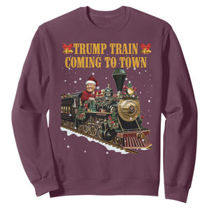 Christmas Trump Sweatshirt Trump Train Is Coming To Town TS02 Maroon Print Your Wear