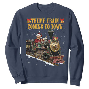 Christmas Trump Sweatshirt Trump Train Is Coming To Town TS02 Navy Print Your Wear