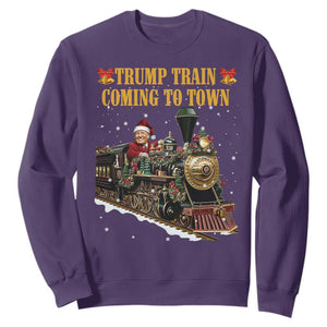 Christmas Trump Sweatshirt Trump Train Is Coming To Town TS02 Purple Print Your Wear