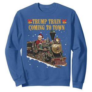 Christmas Trump Sweatshirt Trump Train Is Coming To Town TS02 Royal Blue Print Your Wear