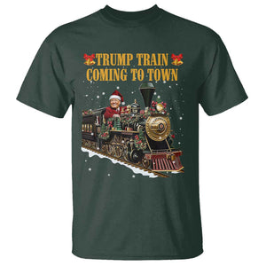 Christmas Trump T Shirt Trump Train Is Coming To Town TS02 Dark Forest Green Print Your Wear