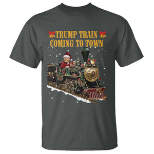 Christmas Trump T Shirt Trump Train Is Coming To Town TS02 Dark Heather Print Your Wear