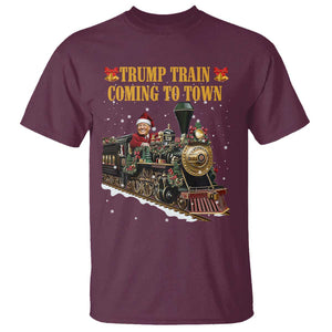 Christmas Trump T Shirt Trump Train Is Coming To Town TS02 Maroon Print Your Wear